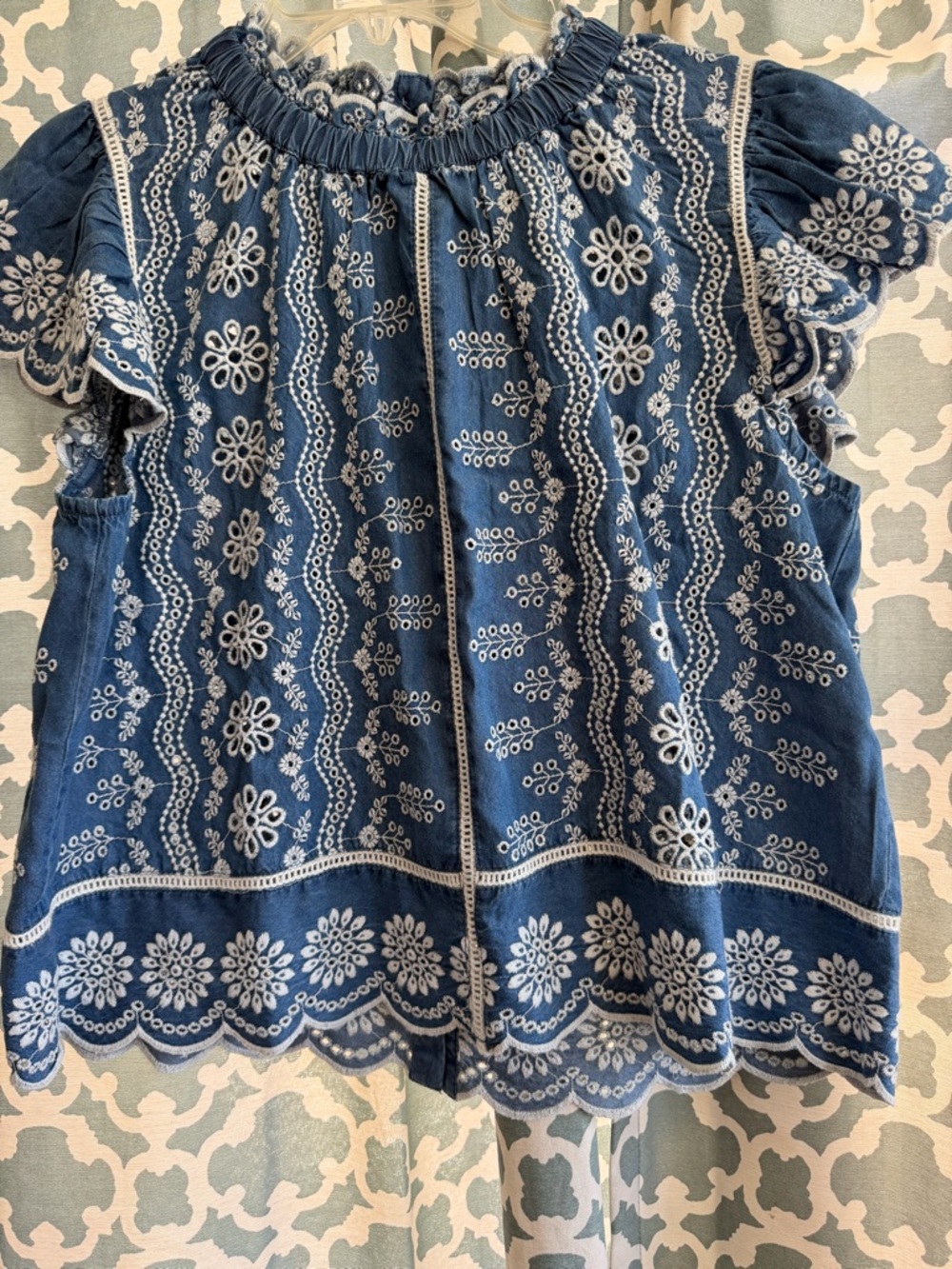 Jennifer & Grace Embroidered Indigo Peasant Blouse NEW WITH TAGS